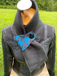 Black and teal blue Loop Scarf fleece scarf classy accents scarf fleece accessory gifts for her