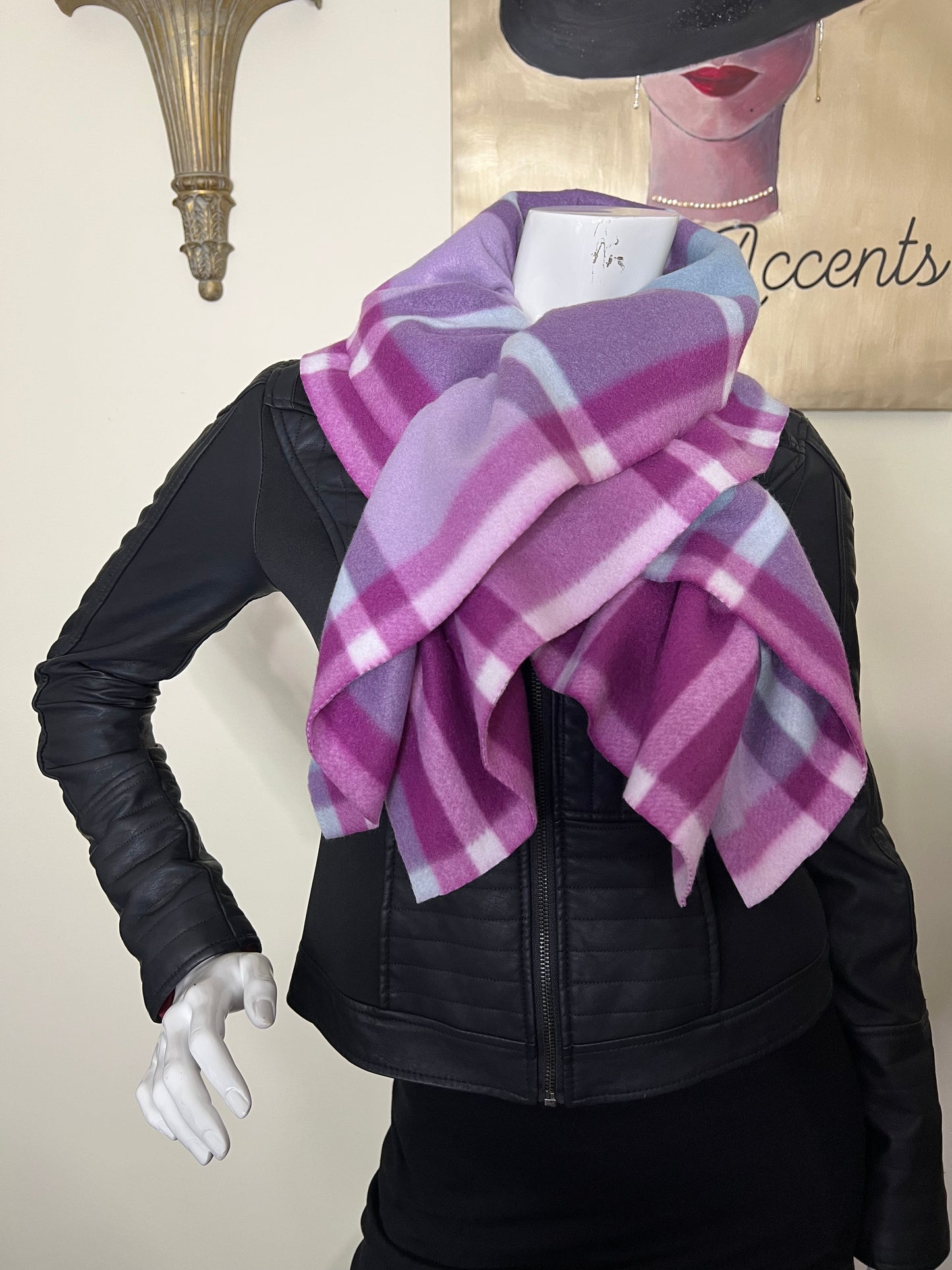 Classy Scarf plaid fleece scarf pink scarf